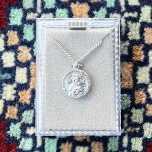 Our Lady of Perpetual Help Pewter Religious Pendant Necklace 18” Chain